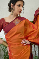 Supernal Orange Pure Zari Weaving Banarasi Silk Saree With Evocative Blouse Piece