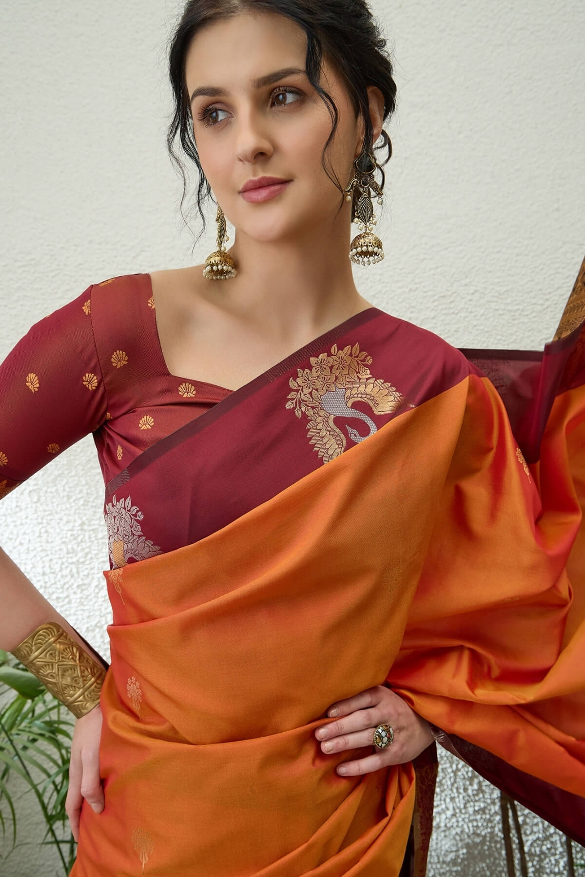 Supernal Orange Pure Zari Weaving Banarasi Silk Saree With Evocative Blouse Piece