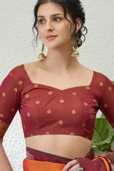 Supernal Orange Pure Zari Weaving Banarasi Silk Saree With Evocative Blouse Piece