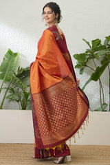 Supernal Orange Pure Zari Weaving Banarasi Silk Saree With Evocative Blouse Piece