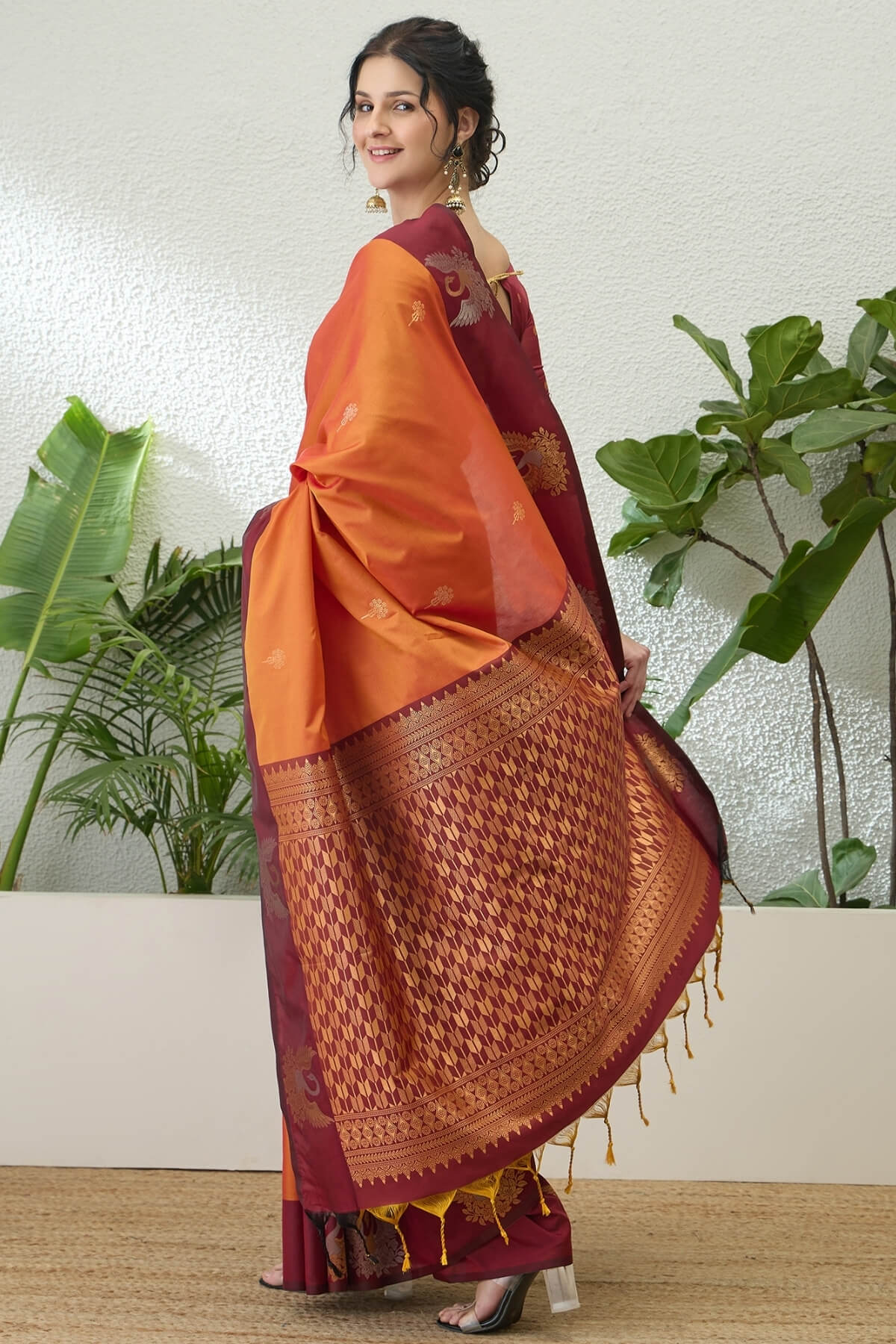 Supernal Orange Pure Zari Weaving Banarasi Silk Saree With Evocative Blouse Piece