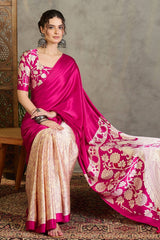 Enigmatic Magenta Digital Printed Satin Silk Saree With Skinny Blouse Piece