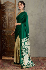 Sempiternal Dark Green Digital Printed Satin Silk Saree With Inimitable Blouse Piece