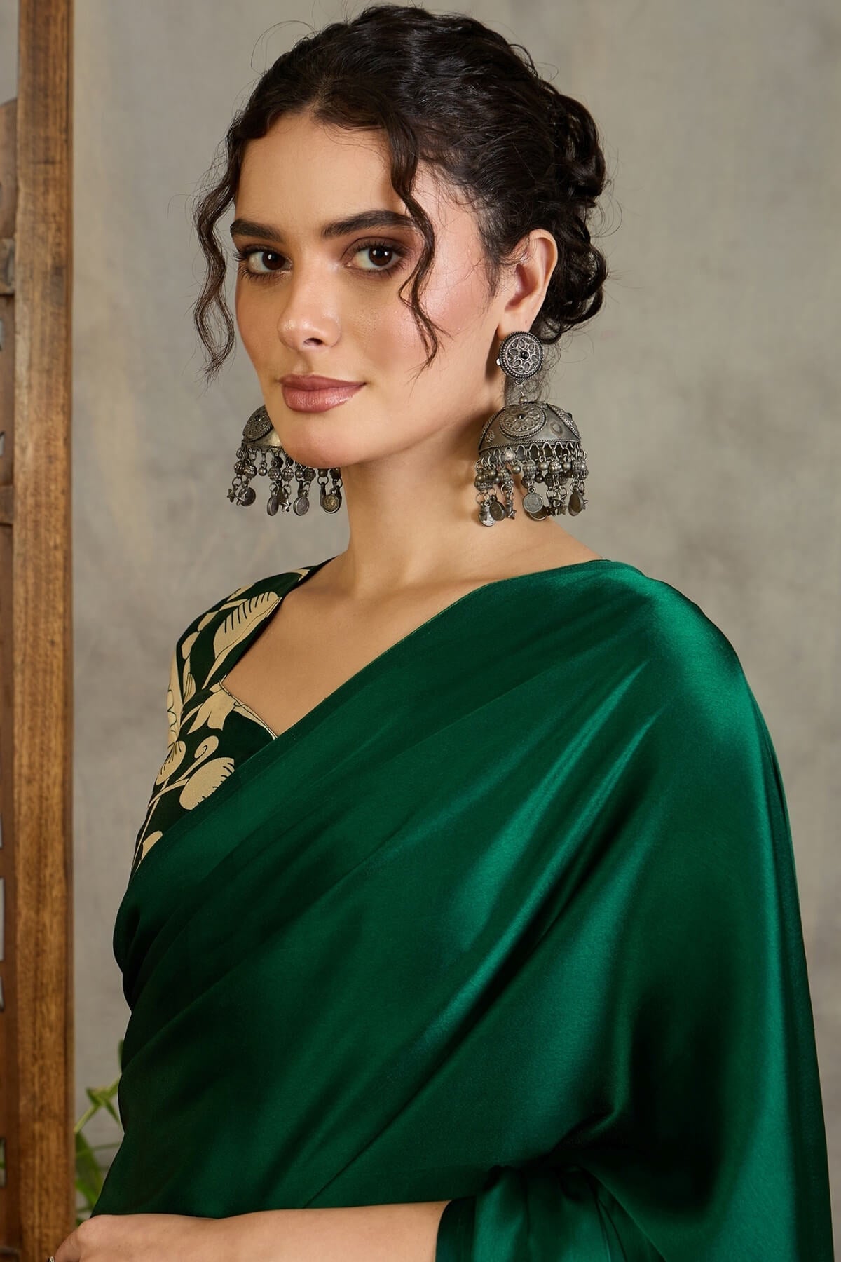 Sempiternal Dark Green Digital Printed Satin Silk Saree With Inimitable Blouse Piece