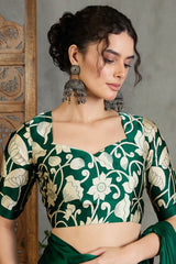 Sempiternal Dark Green Digital Printed Satin Silk Saree With Inimitable Blouse Piece