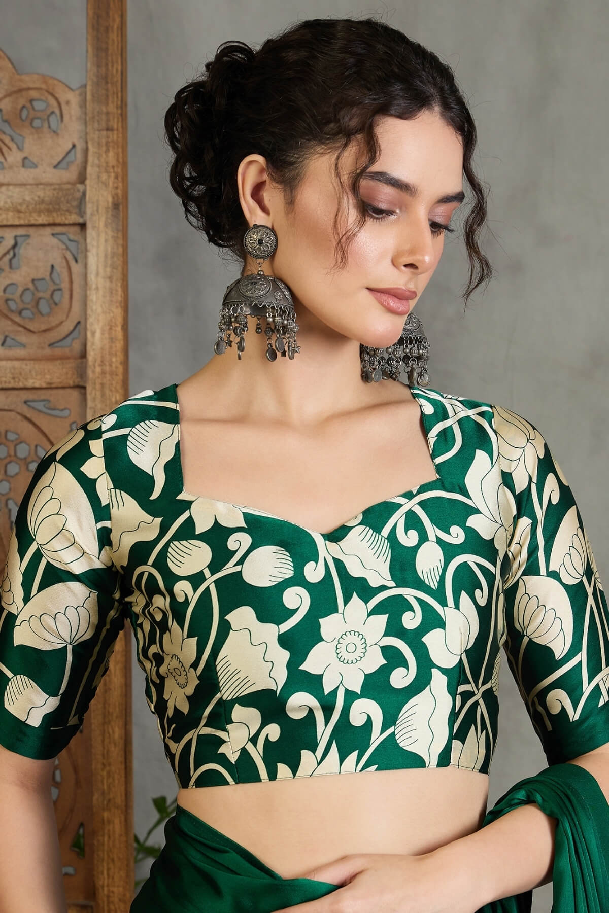 Sempiternal Dark Green Digital Printed Satin Silk Saree With Inimitable Blouse Piece