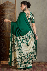 Sempiternal Dark Green Digital Printed Satin Silk Saree With Inimitable Blouse Piece