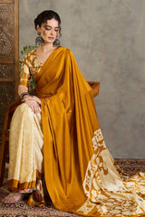 Effulgent Mustard Digital Printed Satin Silk Saree With Pleasant Blouse Piece