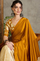 Effulgent Mustard Digital Printed Satin Silk Saree With Pleasant Blouse Piece