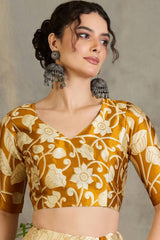 Effulgent Mustard Digital Printed Satin Silk Saree With Pleasant Blouse Piece