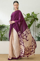 Groovy Purple Digital Printed Satin Silk Saree With Traditional Blouse Piece