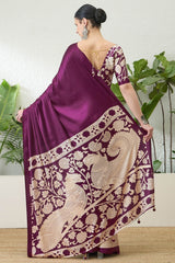 Groovy Purple Digital Printed Satin Silk Saree With Traditional Blouse Piece
