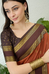 Magnificat Orange Pure Zari Weaving Banarasi Silk Saree With Charismatic Blouse Piece