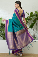 Jubilant Rama Pure Zari Weaving Banarasi Silk Saree With Desultory Blouse Piece