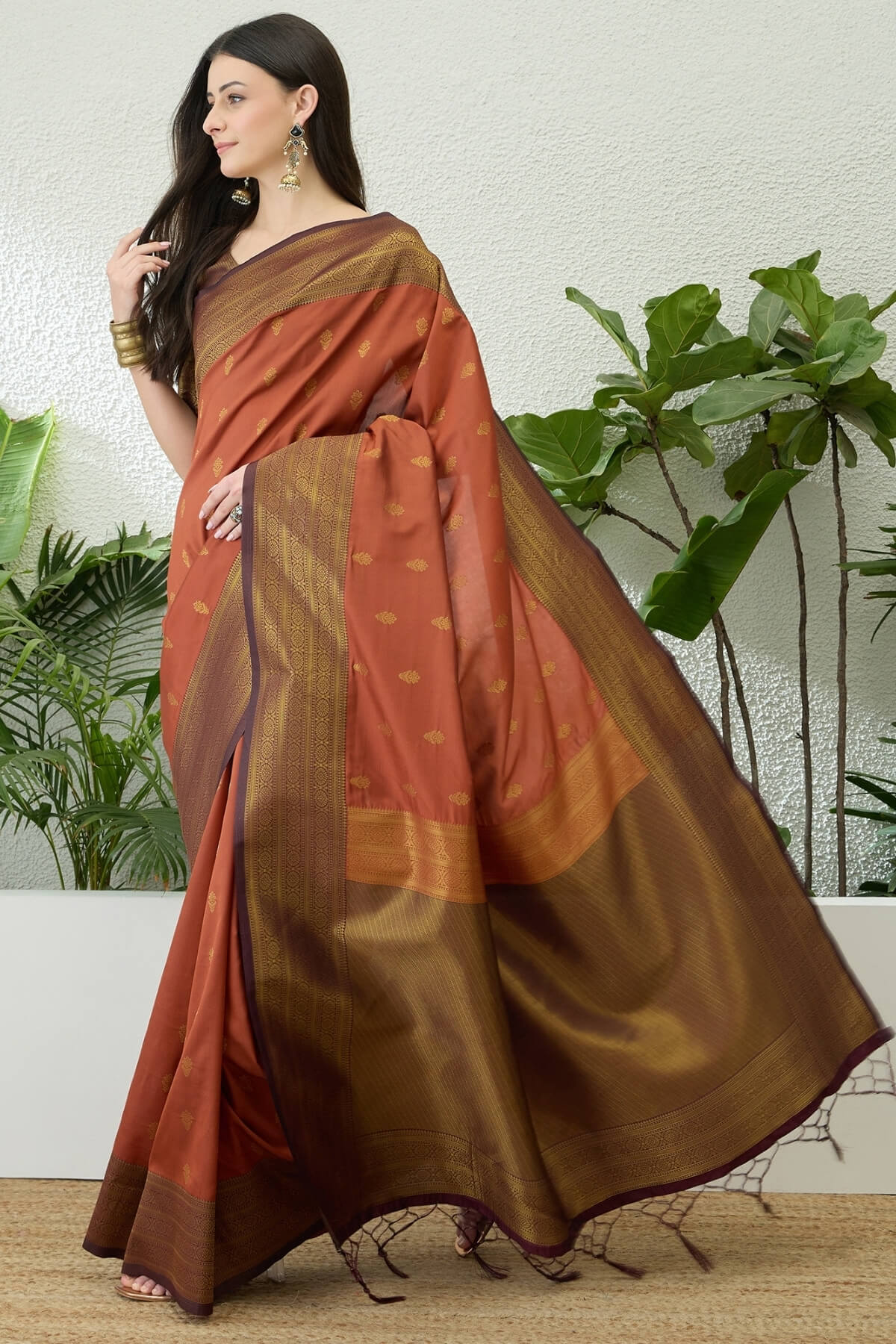 Imaginative Orange Pure Zari Weaving Banarasi Silk Saree With Wonderful Blouse Piece