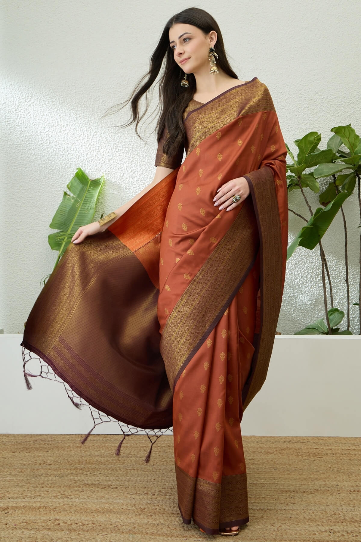 Imaginative Orange Pure Zari Weaving Banarasi Silk Saree With Wonderful Blouse Piece