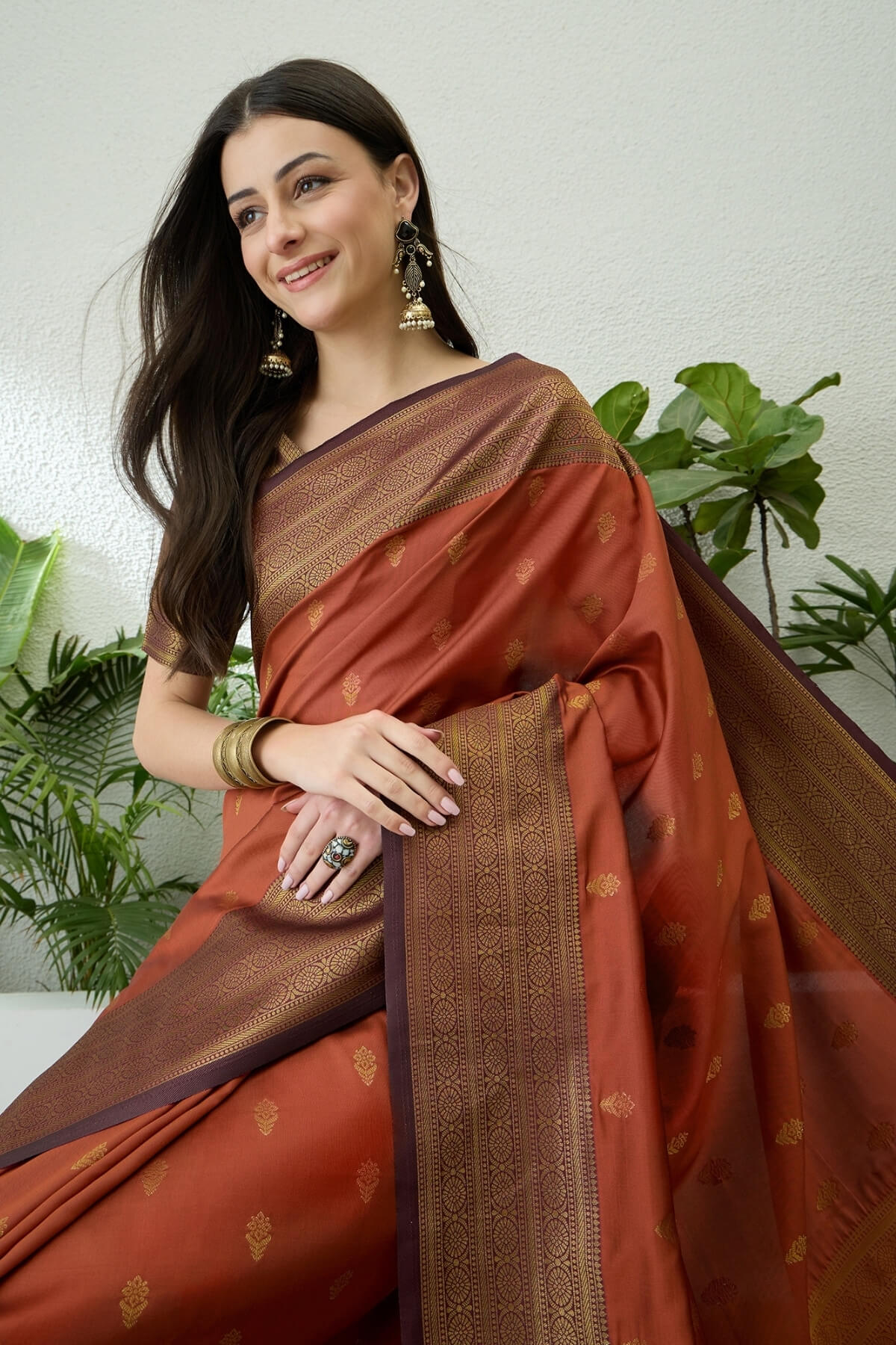Imaginative Orange Pure Zari Weaving Banarasi Silk Saree With Wonderful Blouse Piece