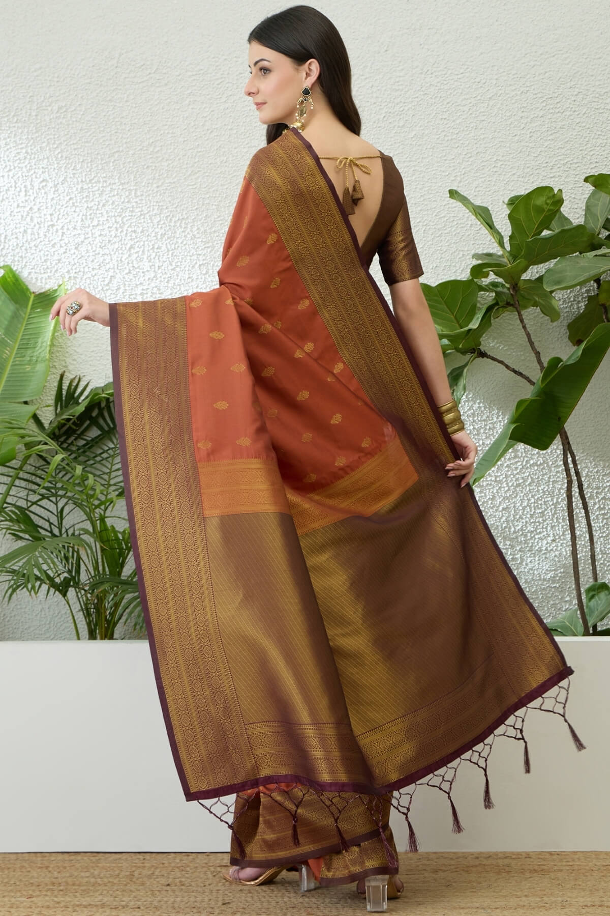 Imaginative Orange Pure Zari Weaving Banarasi Silk Saree With Wonderful Blouse Piece