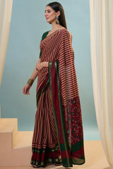 Gossamer Red Printed Cotton Silk Saree With Preferable Blouse Piece