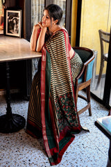 Ishita Dutta In Green Striped Printed Cotton Silk Saree