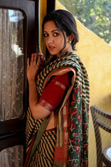 Ishita Dutta In Green Striped Printed Cotton Silk Saree