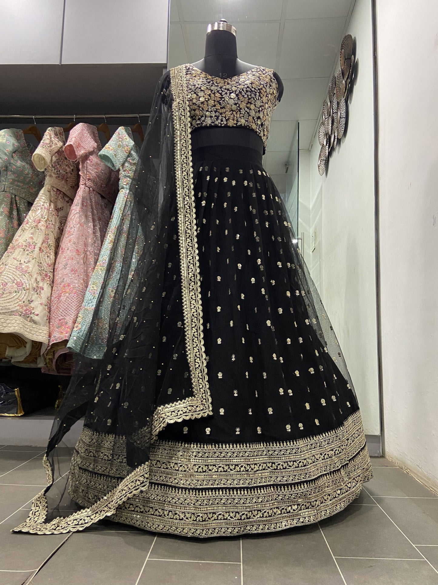 Glorious Black Sequins Embroidered Net Party Wear Lehenga Choli