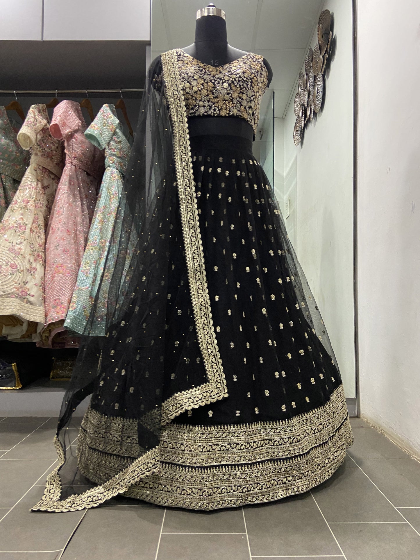 Glorious Black Sequins Embroidered Net Party Wear Lehenga Choli