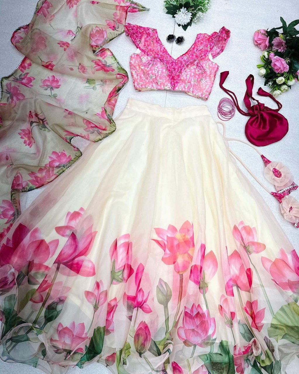 Glorious Off White Color Digital Printed Lehenga Choli