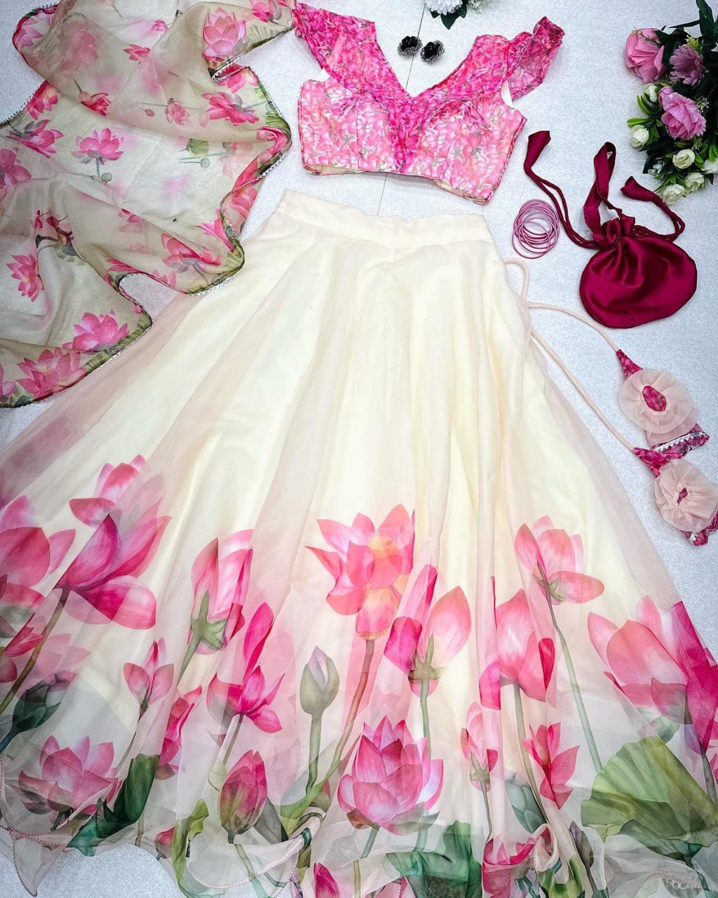 Glorious Off White Color Digital Printed Lehenga Choli