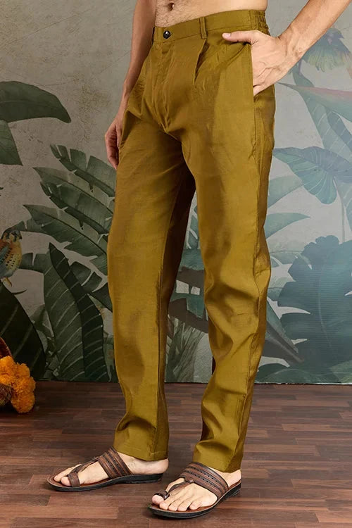 Golden Olive Open Koti Style Kurta Pajama Set for Men