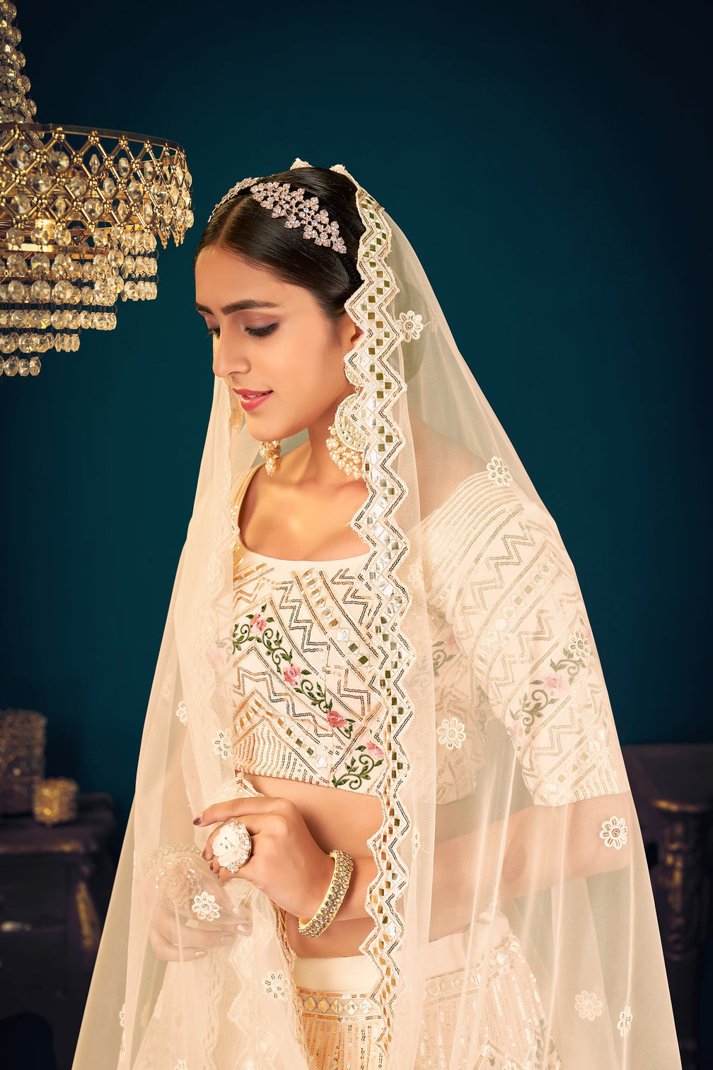 Gorgeous Beige Embroidered Sangeet Wear Lehenga Choli In Georgette Fabric
