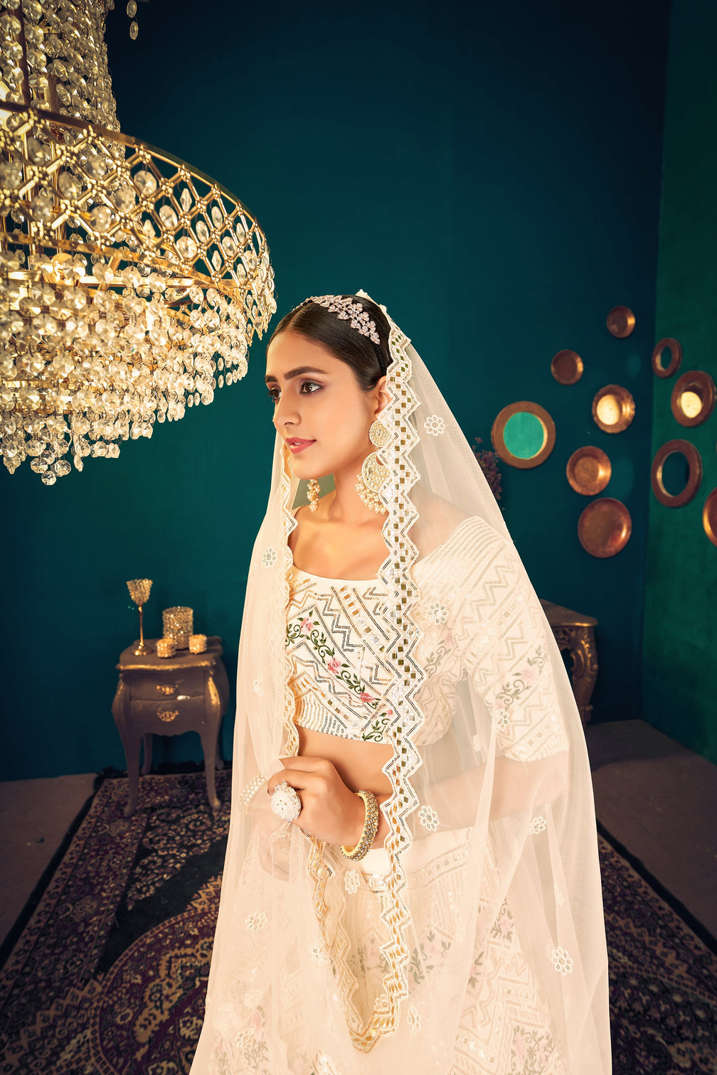 Gorgeous Beige Embroidered Sangeet Wear Lehenga Choli In Georgette Fabric