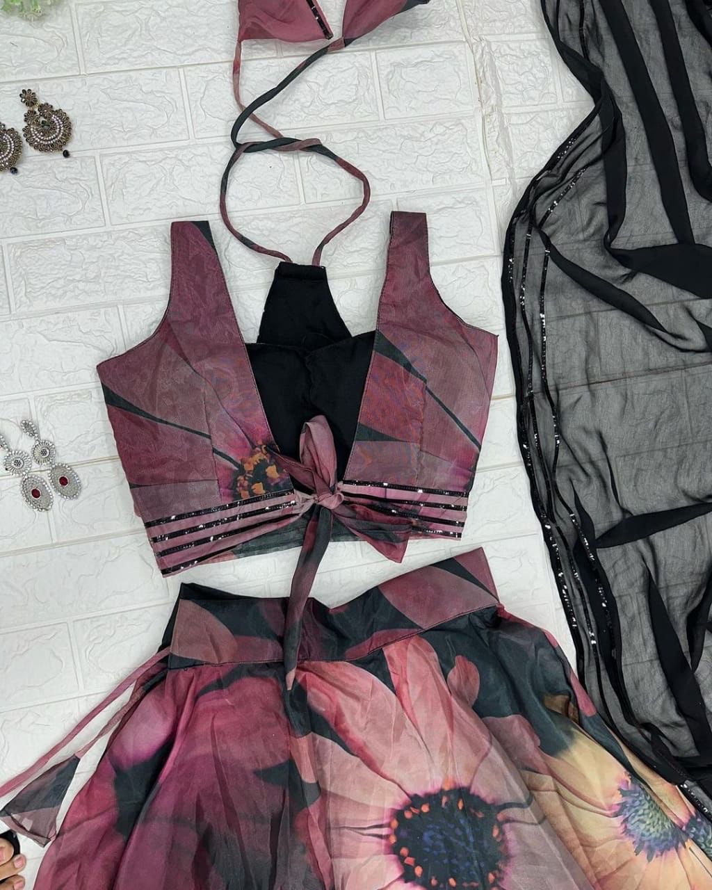Gorgeous Black Color Digital Print Organza Lehenga Choli