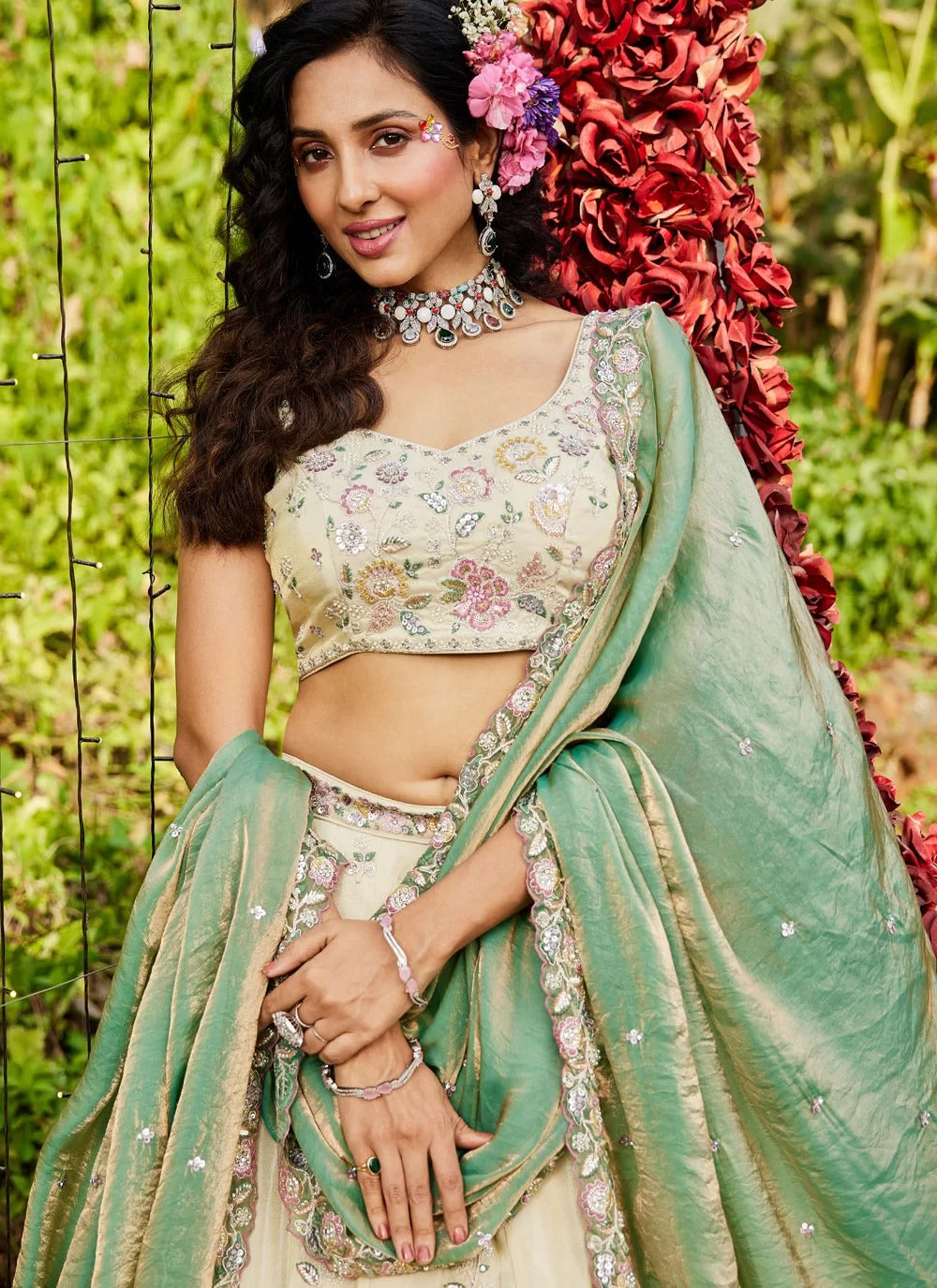 Gorgeous green tissue lehenga choli for indian weddings