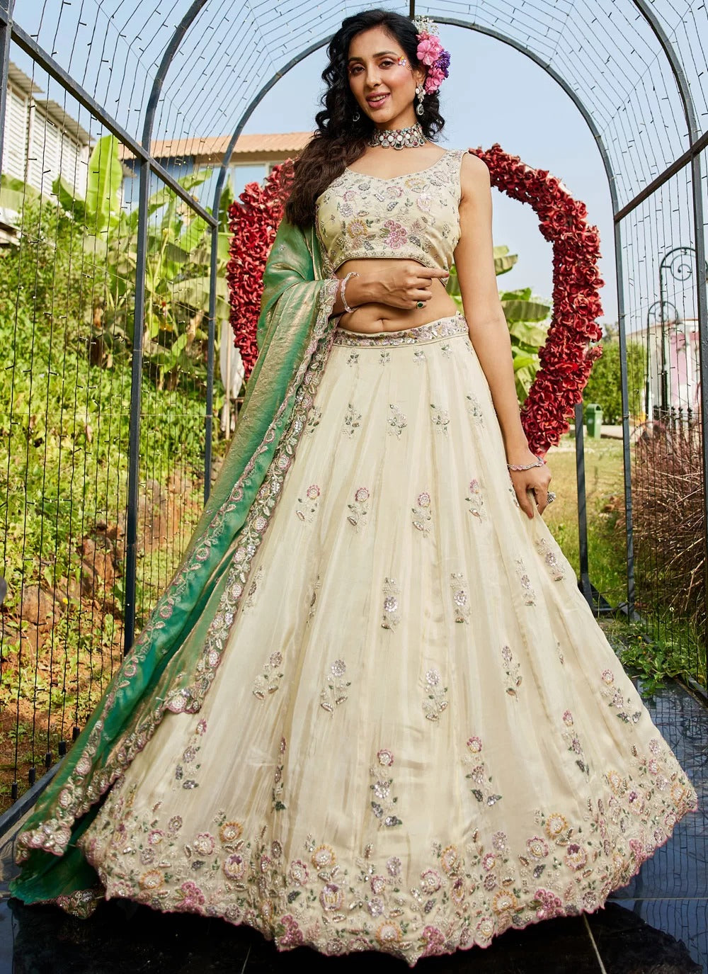 Gorgeous green tissue lehenga choli for indian weddings