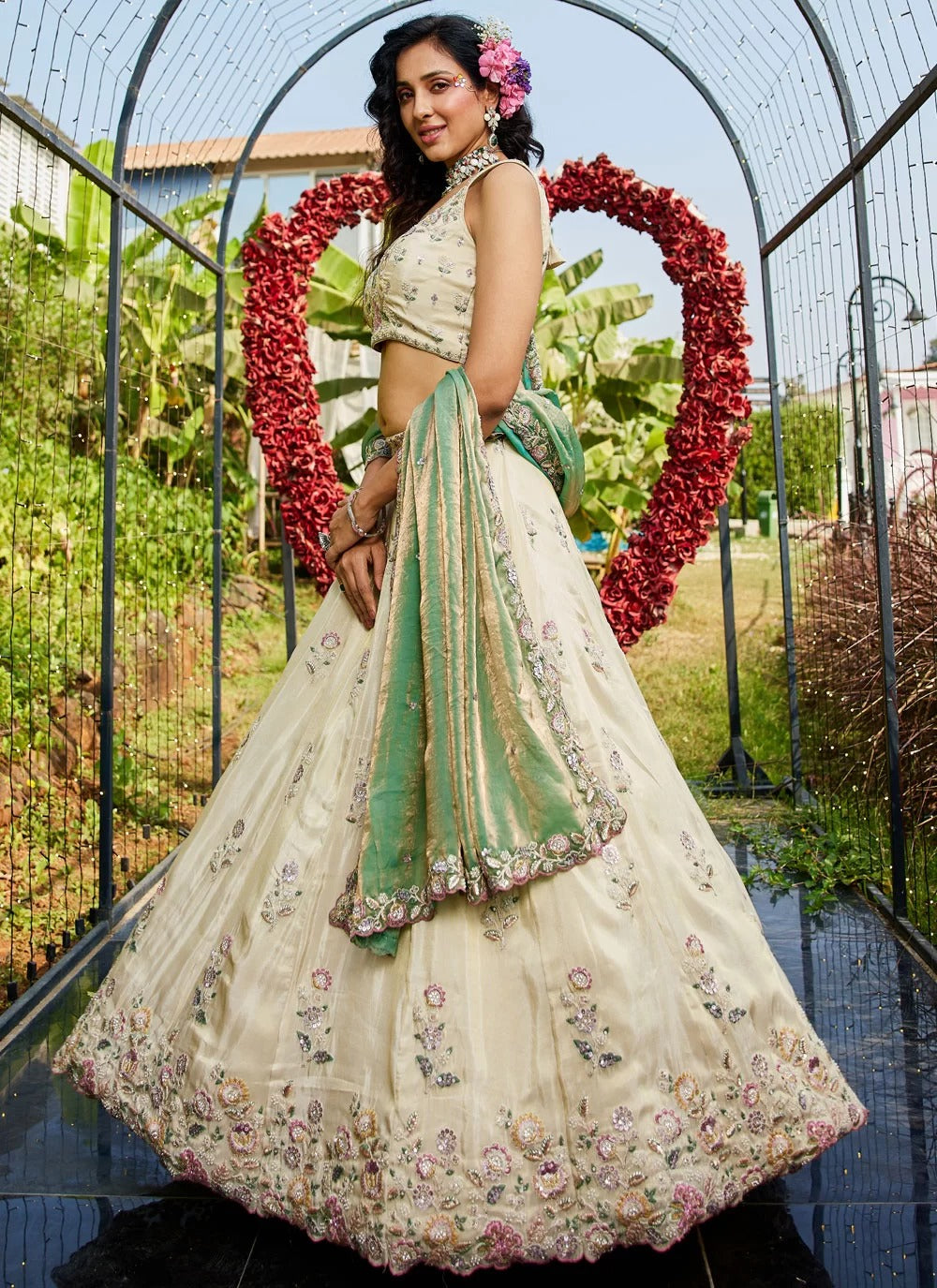 Gorgeous green tissue lehenga choli for indian weddings