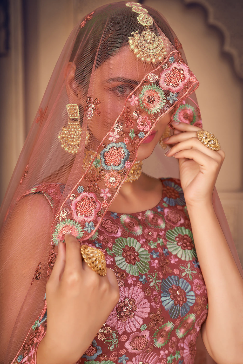 Gorgeous Orange Thread And Sequins Embroidered Georgette Semi Stitched Party Wear Lehenga
