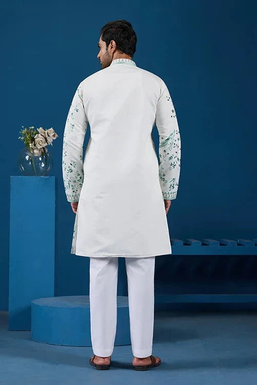 Graceful White Viscose Silk Kurta for Mens Wear