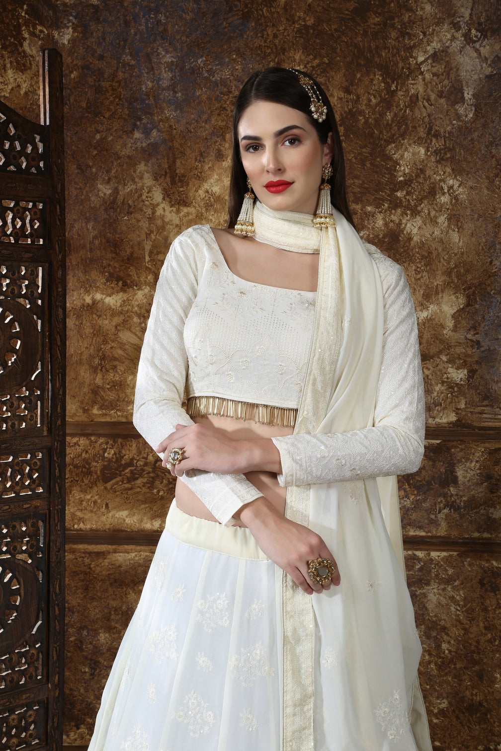 Graceful Off White Georgette Thread and Sequence Embroidered Lehenga Choli