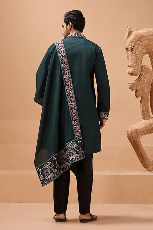 Perfect Green Festival Special Kurta with Dupatta for Mens