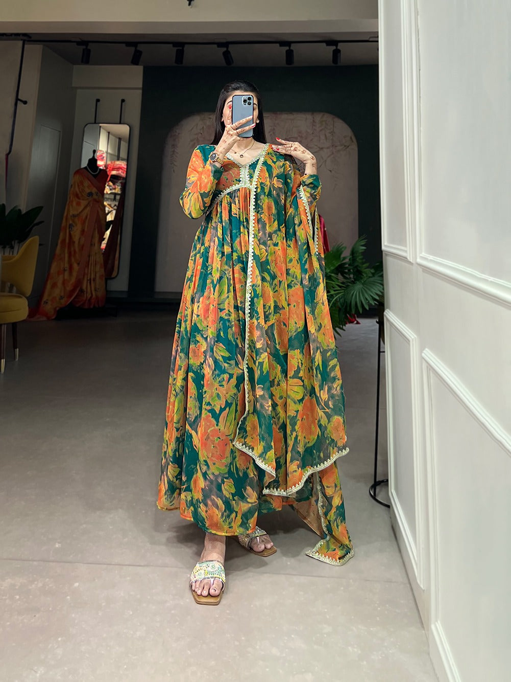 Green Alia Style Gown with Dupatta