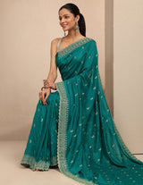 Libas Green Paisley Embroidered Silk Blend Saree With Unstitched Blouse Piece