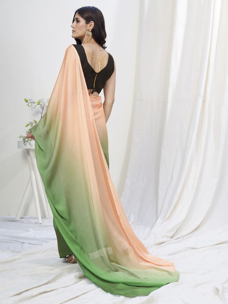 Green-Peach Lycra Based Saree