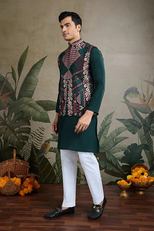 Indian ethnic wear Designer Green Kurta Koti Jacket