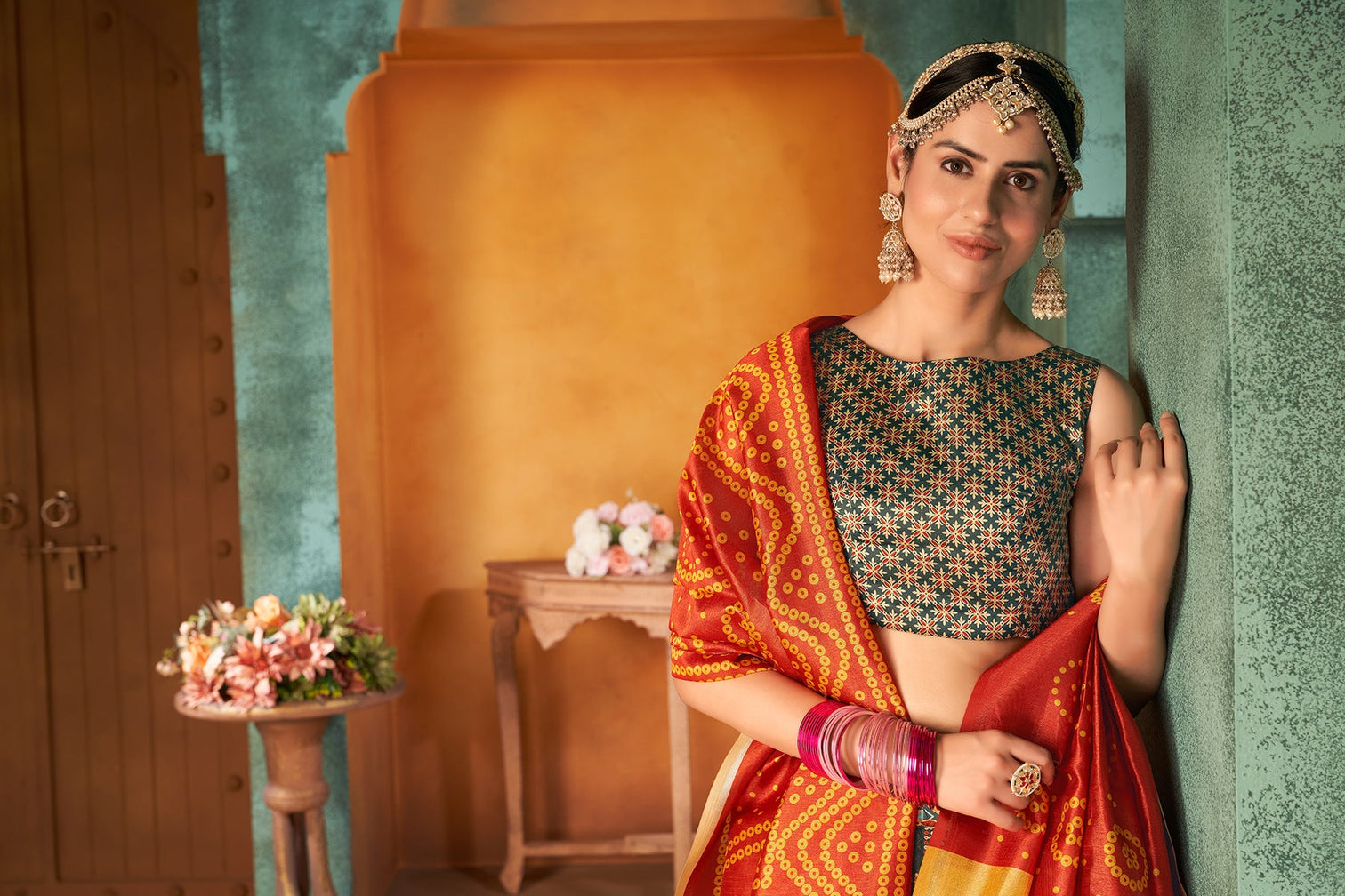 Green Art Silk Digital Printed Lehenga Choli