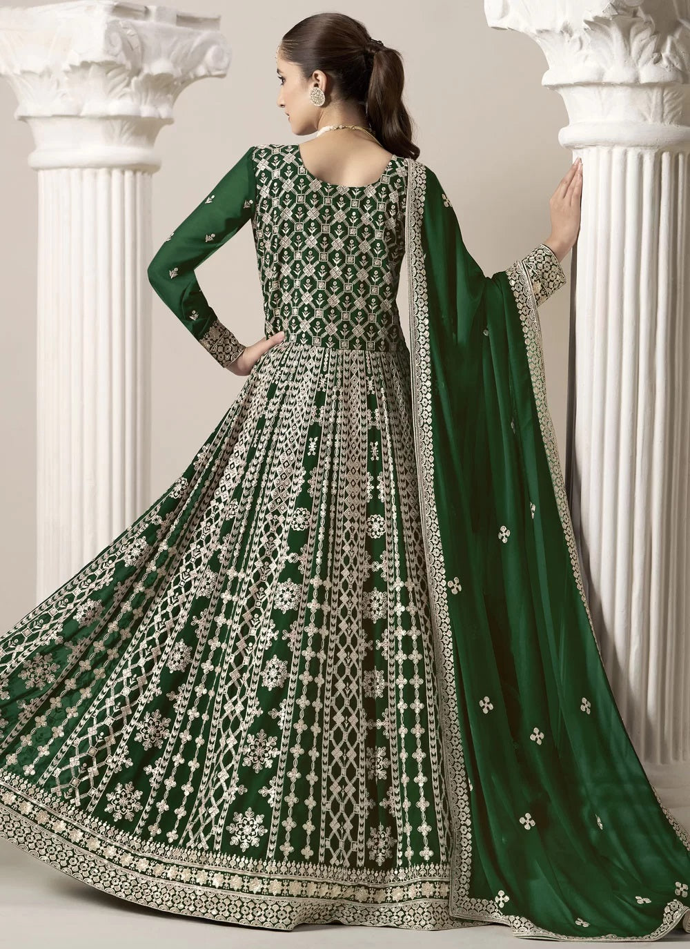 Graceful green faux georgette embroidered anarkali suit