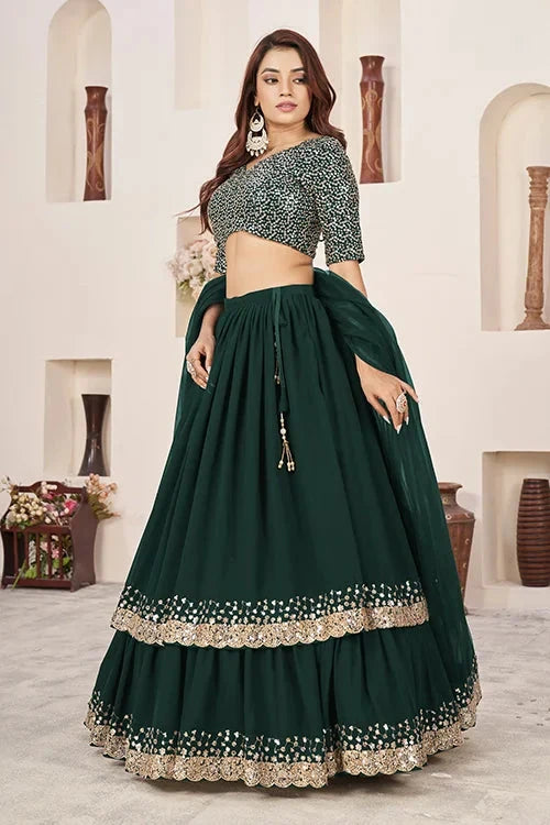 Green Georgette Zari Embroidered Work Lehenga Choli