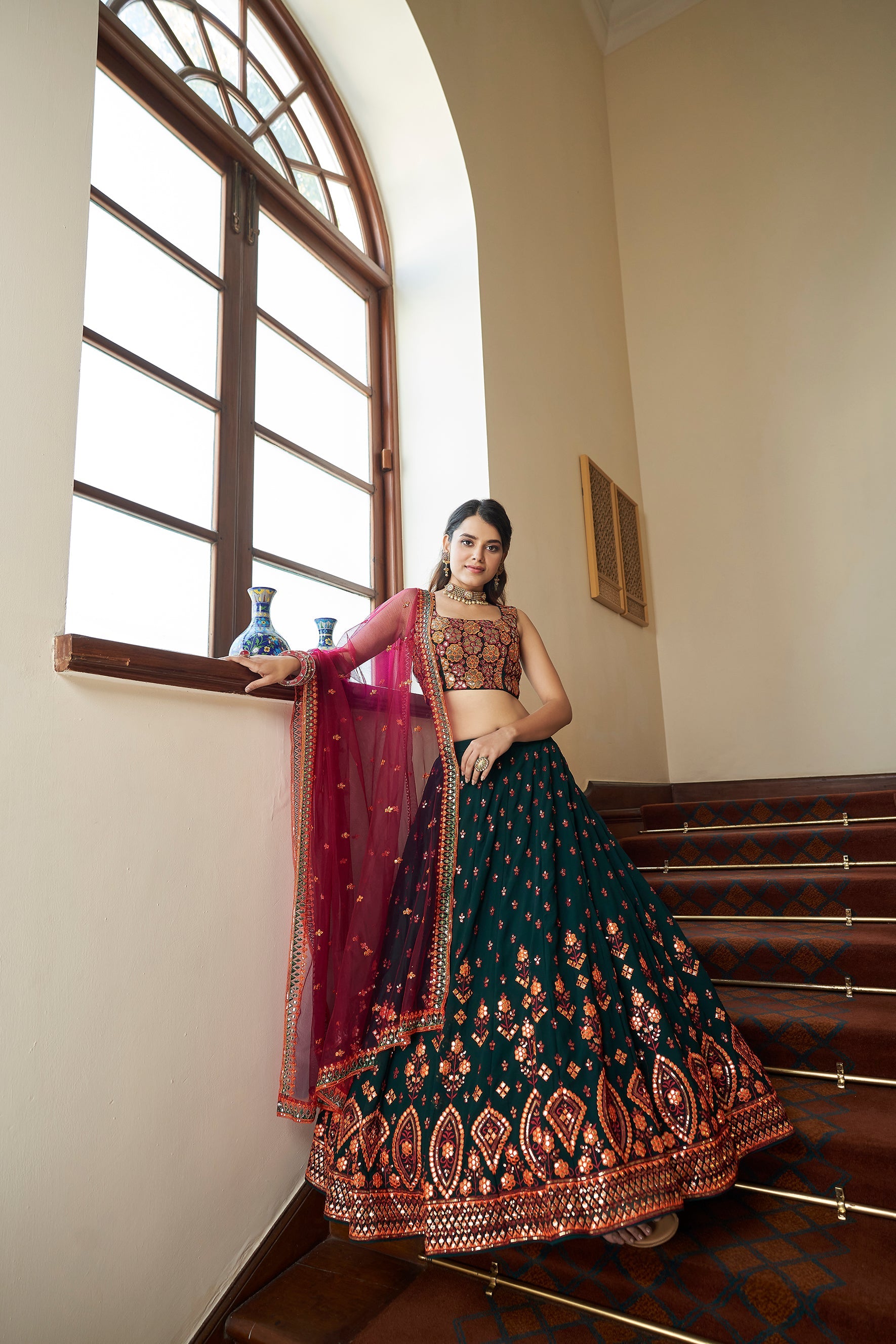 Green Lehenga Choli Indian Wedding Wear Lehnga Choli Stylish Foil Mirror Work Readymade Ghagra Choli Party Wear Bollywood Designer Lahangas