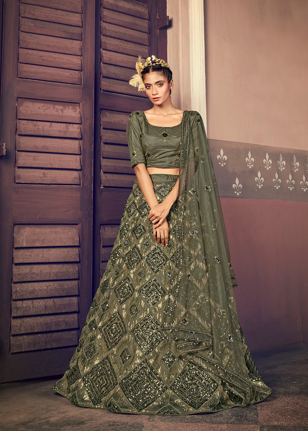 Green Lehenga With Heavy Soft Net And Thread Sequins Embroidery Work Designer Choli With Dupatta Wearing Wedding And Traditional Functions