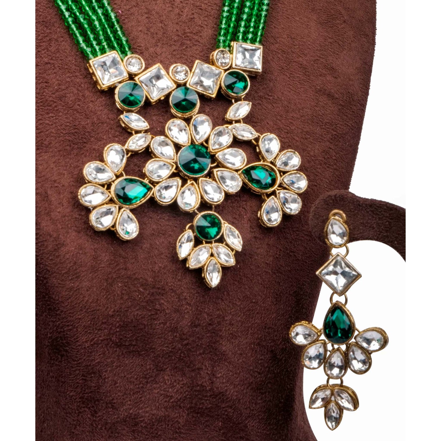 Green Pearl and Dimond Necklace Alloy Jewel Set
